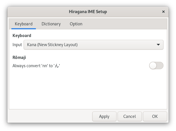 Hiragana IME Setup Window