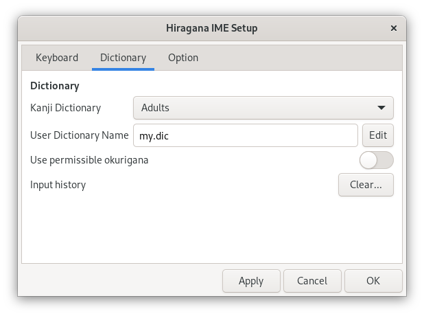 Hiragana IME Setup Window