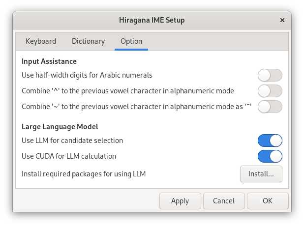 Hiragana IME Setup Window